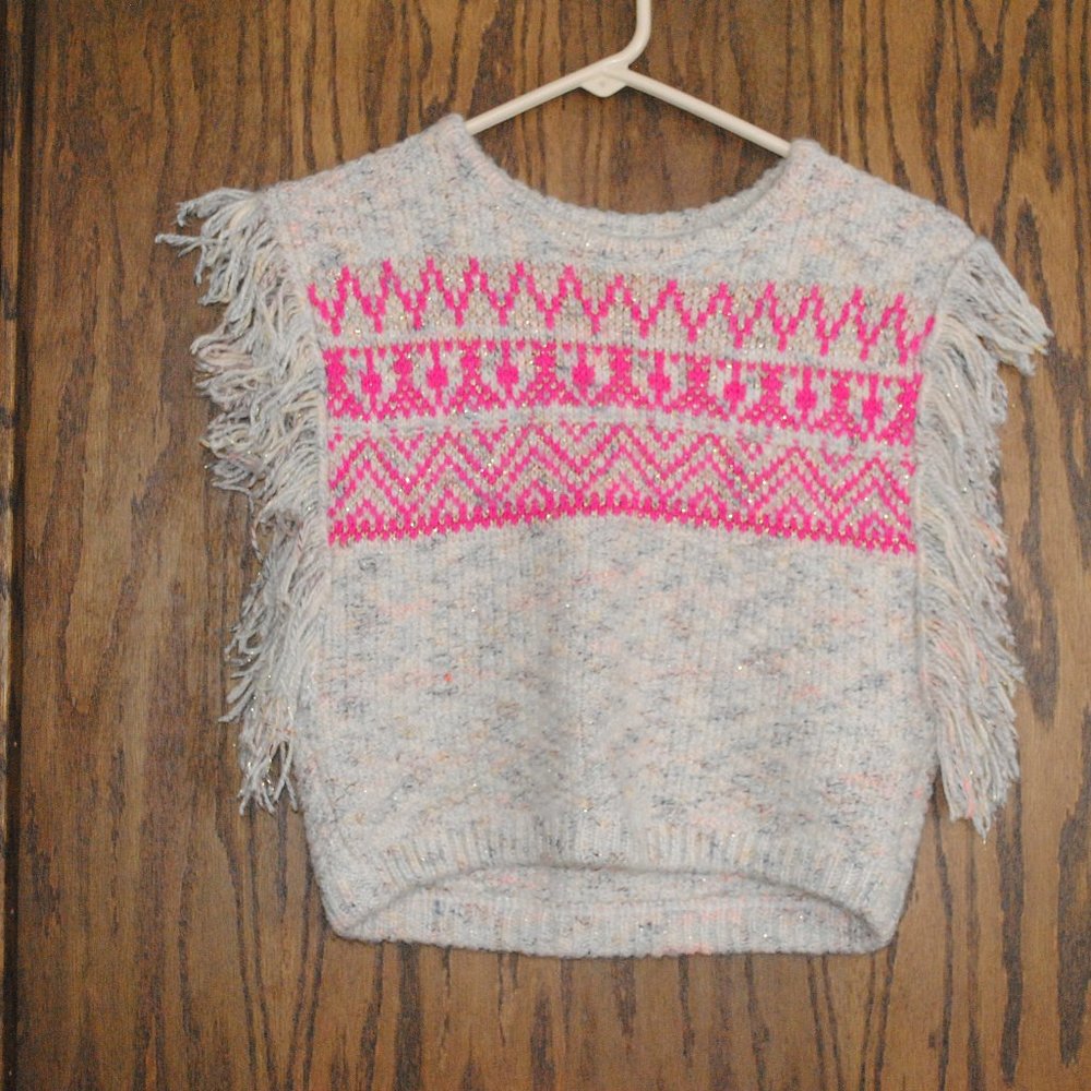 Cat & Jack Cream/Pink Knit Fringed Vest